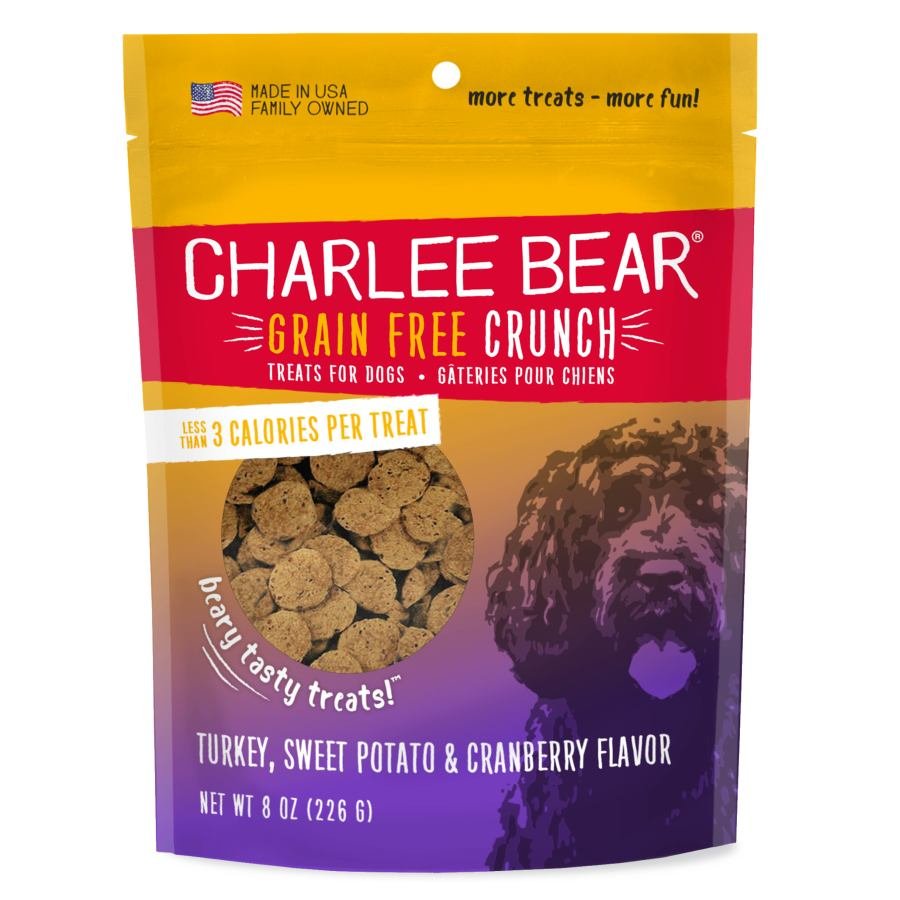 Charlee Bear Grain Free Crunch Dog Treats Turkey, Sweet Potato & Cranberry 8-oz, Kwik Pets
