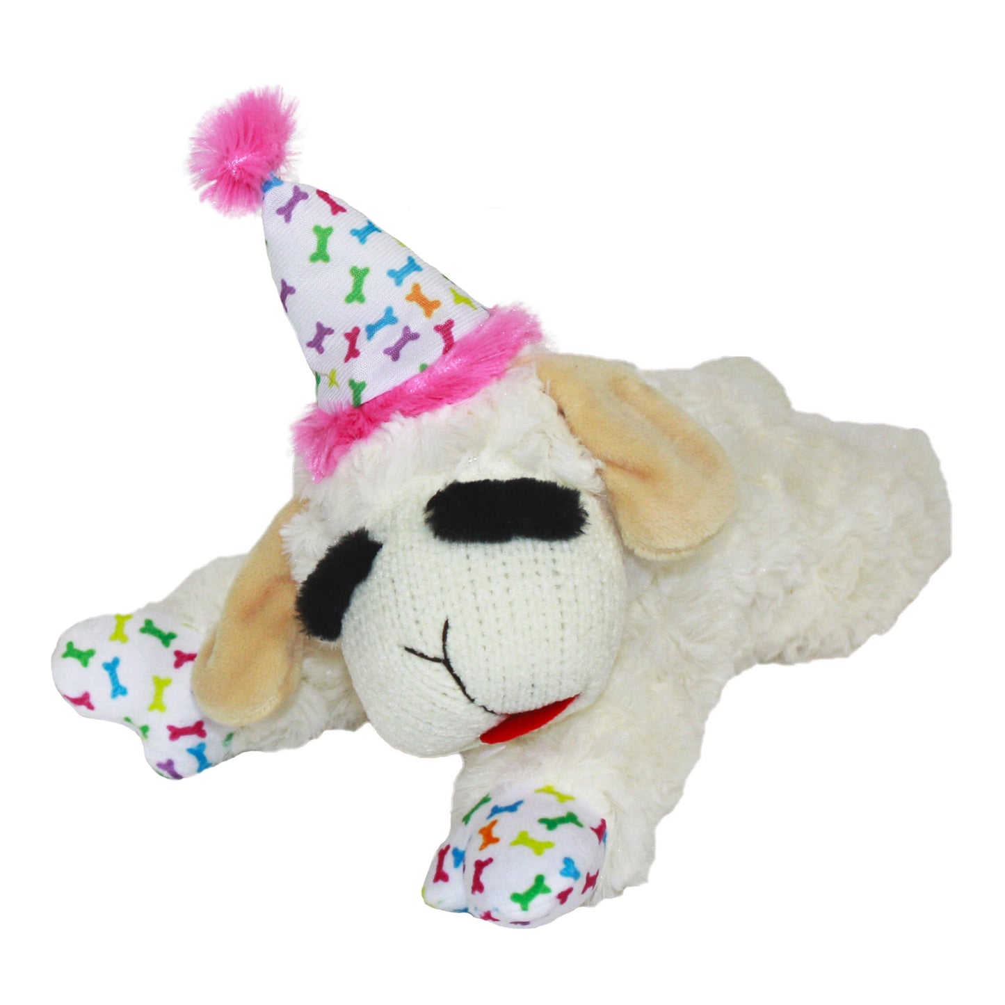 Multipet Lamb Chop Birthday Hat Plush Dog Toy Pink Medium, Kwik Pets