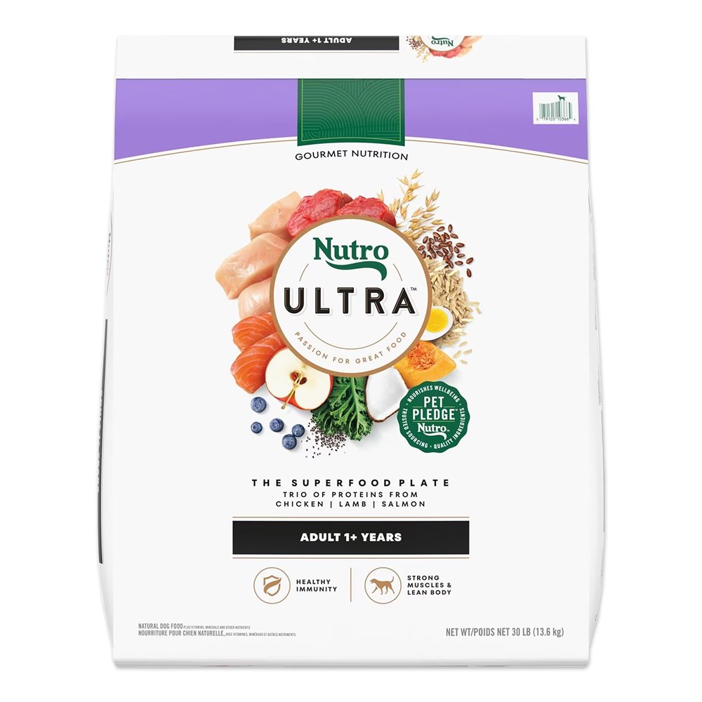 Nutro Products Ultra High Protein Adult Dry Dog Food Trio of Proteins from Chicken, Lamb, and Salmon, 30-lb, Nutro