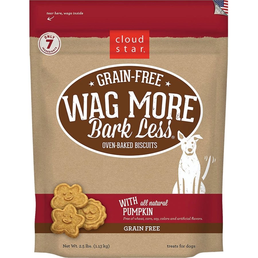 Cloud Star Wag More Bark Less Grain Free Biscuits Crunchy Dog Treats with Pumpkin 2.5-lb, Kwik Pets
