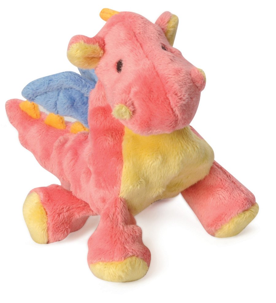 goDog Dragons Chew Guard Technology Squeaky Plush Dog Toy Coral Small, Kwik Pets