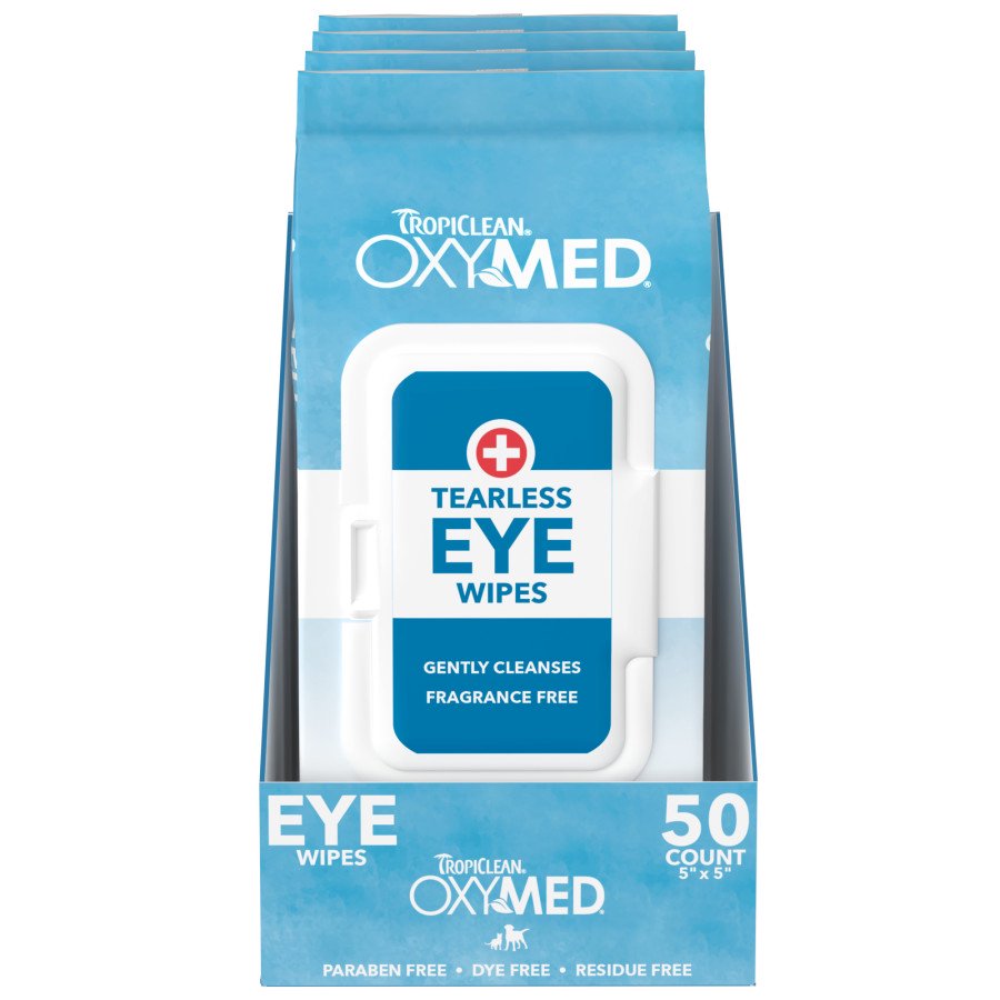 TropiClean OxyMed Tearless Dog & Cat Eye Wipes 50 Count, Kwik Pets