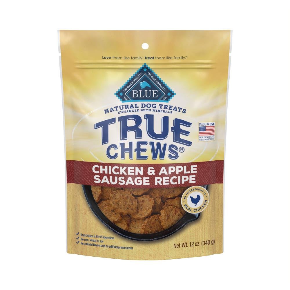 Blue Buffalo True Chews Natural Dog Treats Chicken & Apple Sausage Recipe 12-oz, Kwik Pets