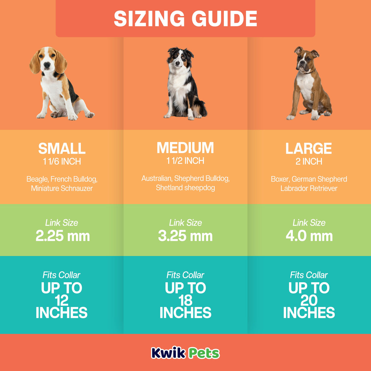 Sizing Guide of Herm Sprenger Prong Extra Links for Dog Prong Collar