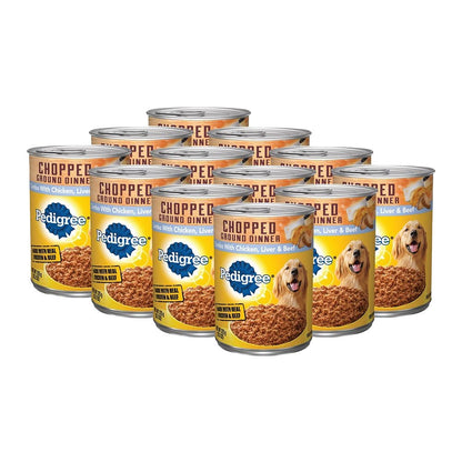 Pedigree Chopped Ground Dinner Chicken, Beef & Liver Canned Dog Food 13.2 oz - 12pk