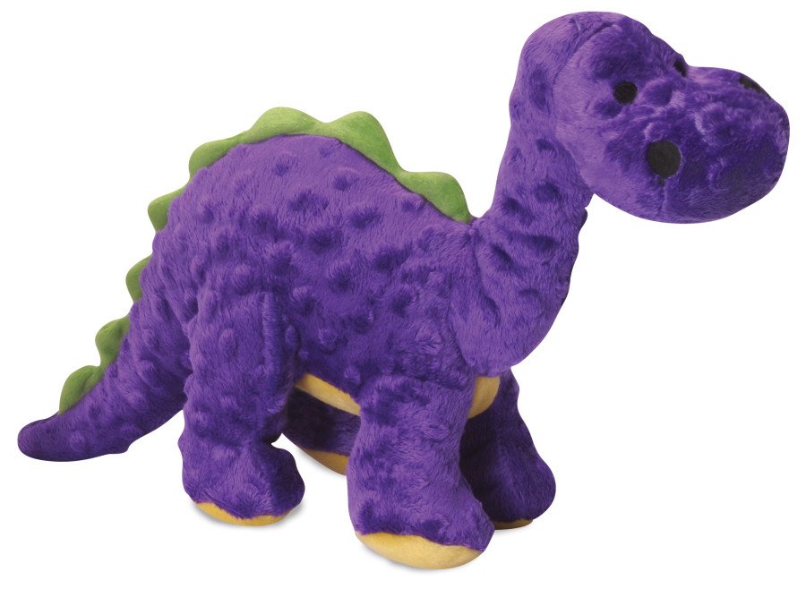 goDog Checkers Dinos Bruto Chew Guard Technology Squeaky Plush Dog Toy Purple Large, Kwik Pets