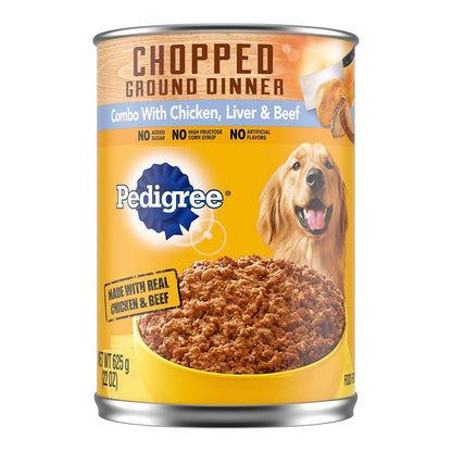 Pedigree Chopped Ground Dinner Chicken, Beef & Liver Canned Dog Food 13.2-oz