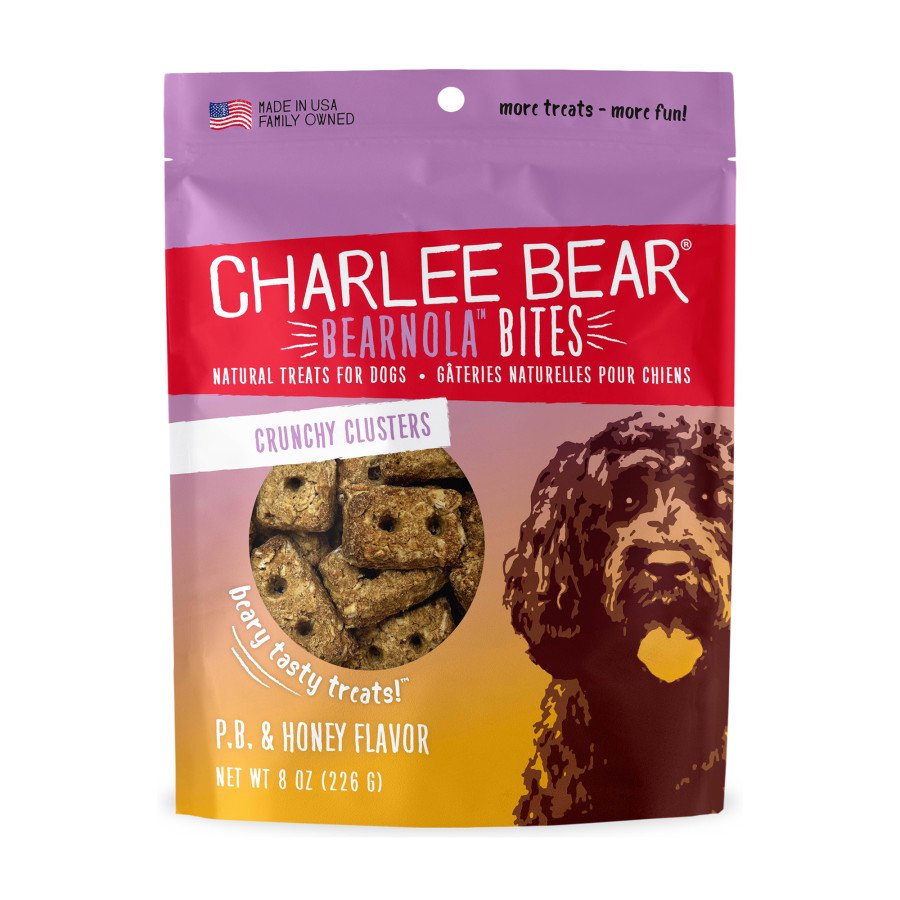 Charlee Bear Bearnola Bites Crunchy Dog Treats Peanut Butter & Honey 8-oz, Kwik Pets