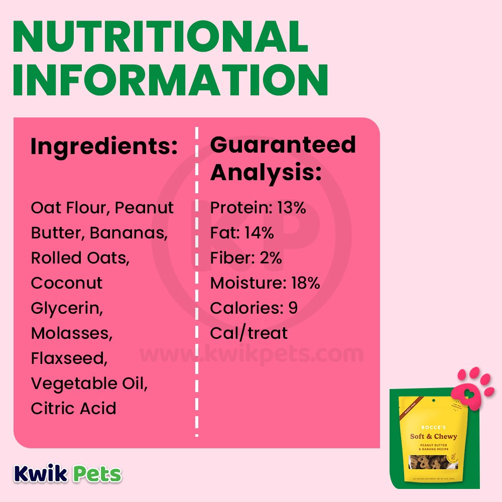 Information about Bocce's Bakery Soft & Chewy Dog Treats Peanut Butter & Banana 6-oz