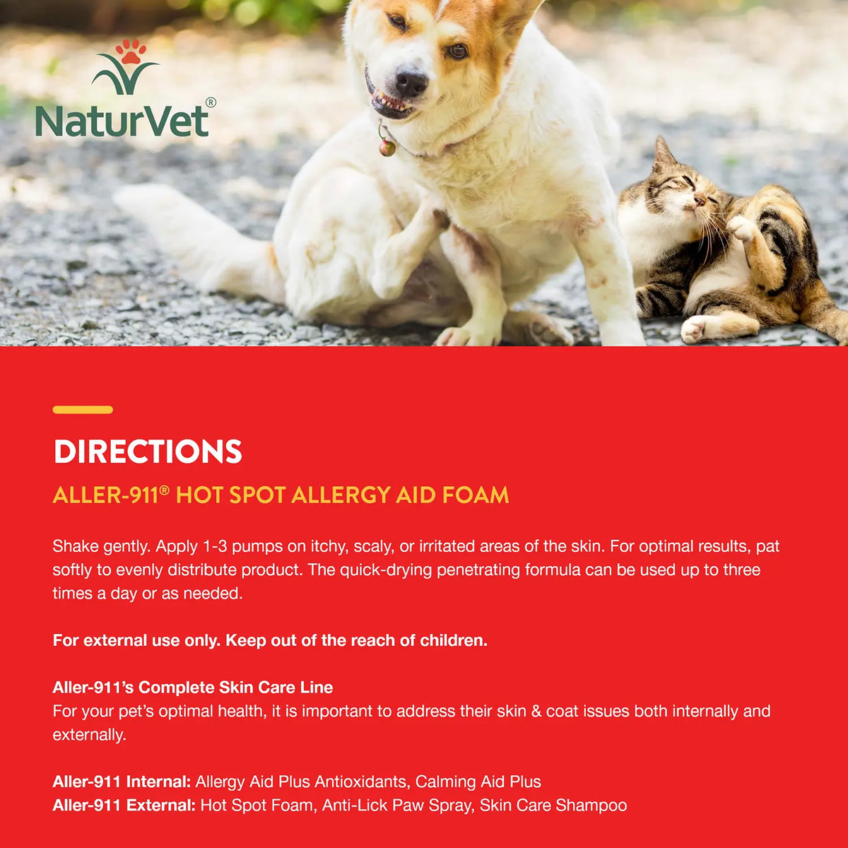 Usages Directions to Use of NaturVet Aller-911 Hot Spot Allergy Aid Foam for Dogs & Cats 8-oz