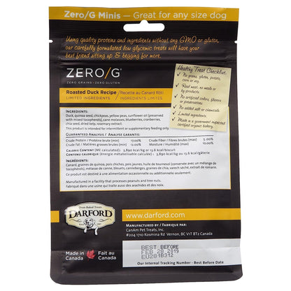 Darford Zero/G Oven Baked All Natural Dog Treats Mini, Roasted Duck Recipe, 6 oz - Kwik Pets