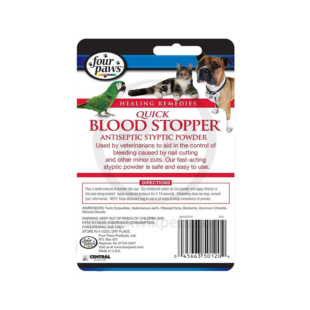 Four Paws Antiseptic Pet Blood Stopper Powder for Dogs, Cats, and Birds 0.5 oz, Four Paws