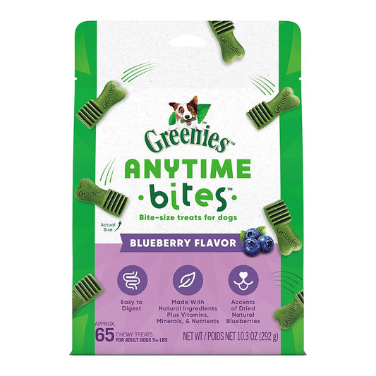 Greenies Anytime Bites Bite-Size Dog Dental Treats Blueberry, 10.3 oz, Greenies