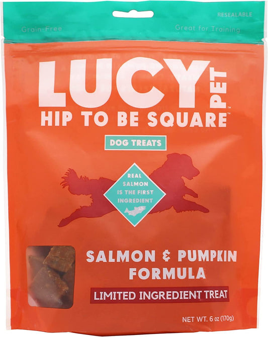 Lucy Pet Products Hip to Be Square Salmon & Pumpkin Dog Treats 6 oz, Lucy Pet