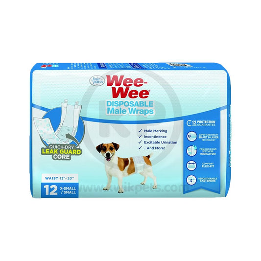 Four Paws Wee Wee Disposable Male Dog Wraps X-Small/Small 12pk, Four Paws