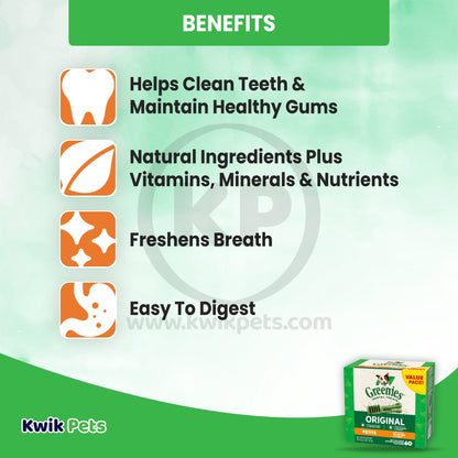 Greenies Original Petite Natural Dog Dental Care Chews Oral Health Dog Treats, 36 oz., Count of 60, Greenies
