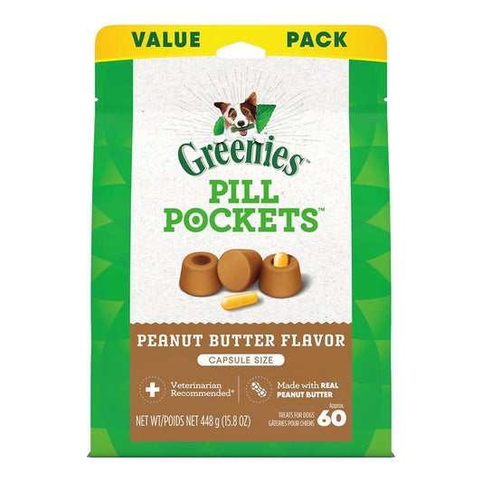 Greenies Pill Pockets for Capsules Peanut Butter, 60 ct, 15.8 oz, Greenies