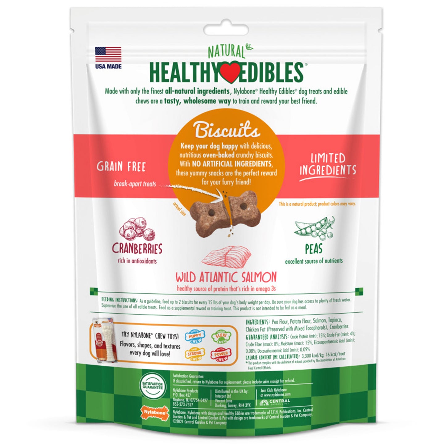 Nylabone Healthy Edibles Biscuits Grain Free Dog Treats Salmon Flavor - 65 Count , 12-oz, Nylabone