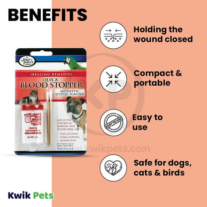 Four Paws Antiseptic Pet Blood Stopper Powder for Dogs, Cats, and Birds 0.5 oz, Four Paws