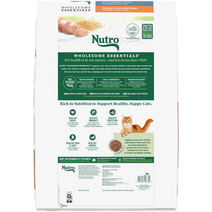 Back of Nutro Wholesome Essentials Chicken & Brown Rice Recipe Senior Dry Cat Food 14-lb