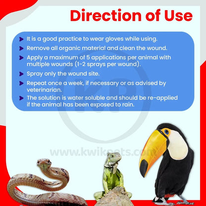 Direction of Use of F10 Antiseptic Wound Spray with Insecticide 100ml