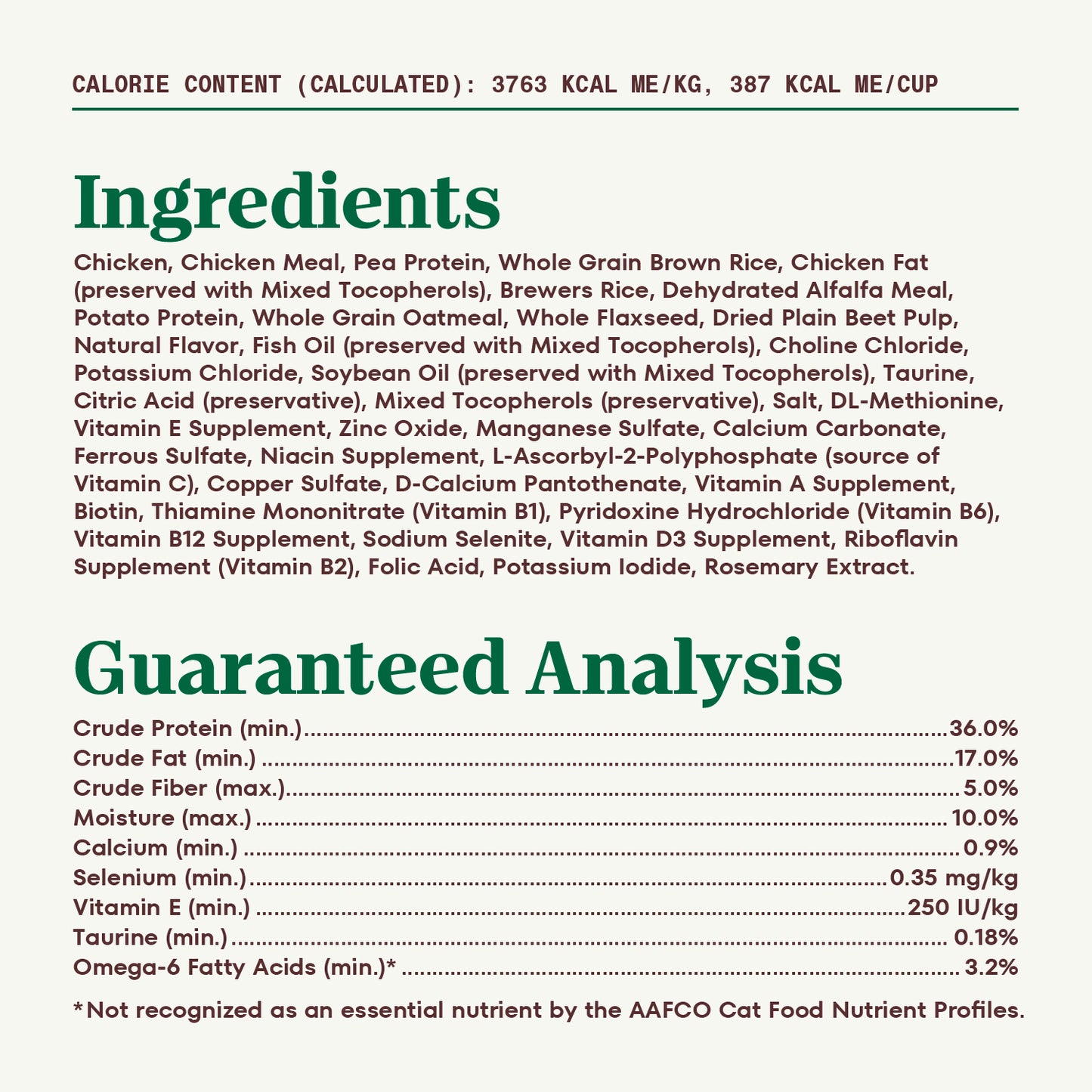 Ingredients & Guaranteed-Analysis of Nutro Wholesome Essentials Chicken & Brown Rice Recipe Senior Dry Cat Food 14-lb