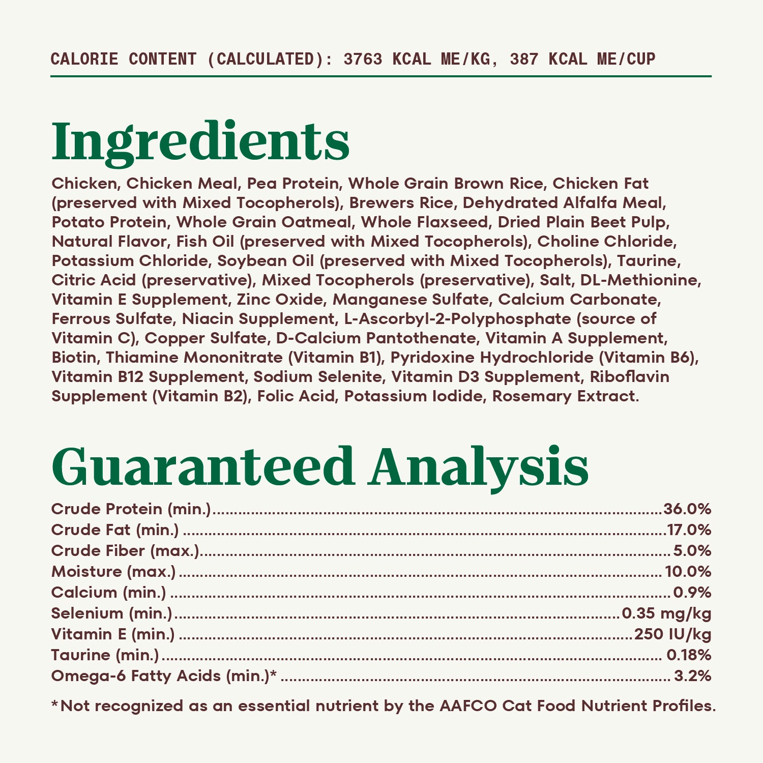 Ingredients & Guaranteed-Analysis of Nutro Wholesome Essentials Chicken & Brown Rice Recipe Senior Dry Cat Food 14-lb