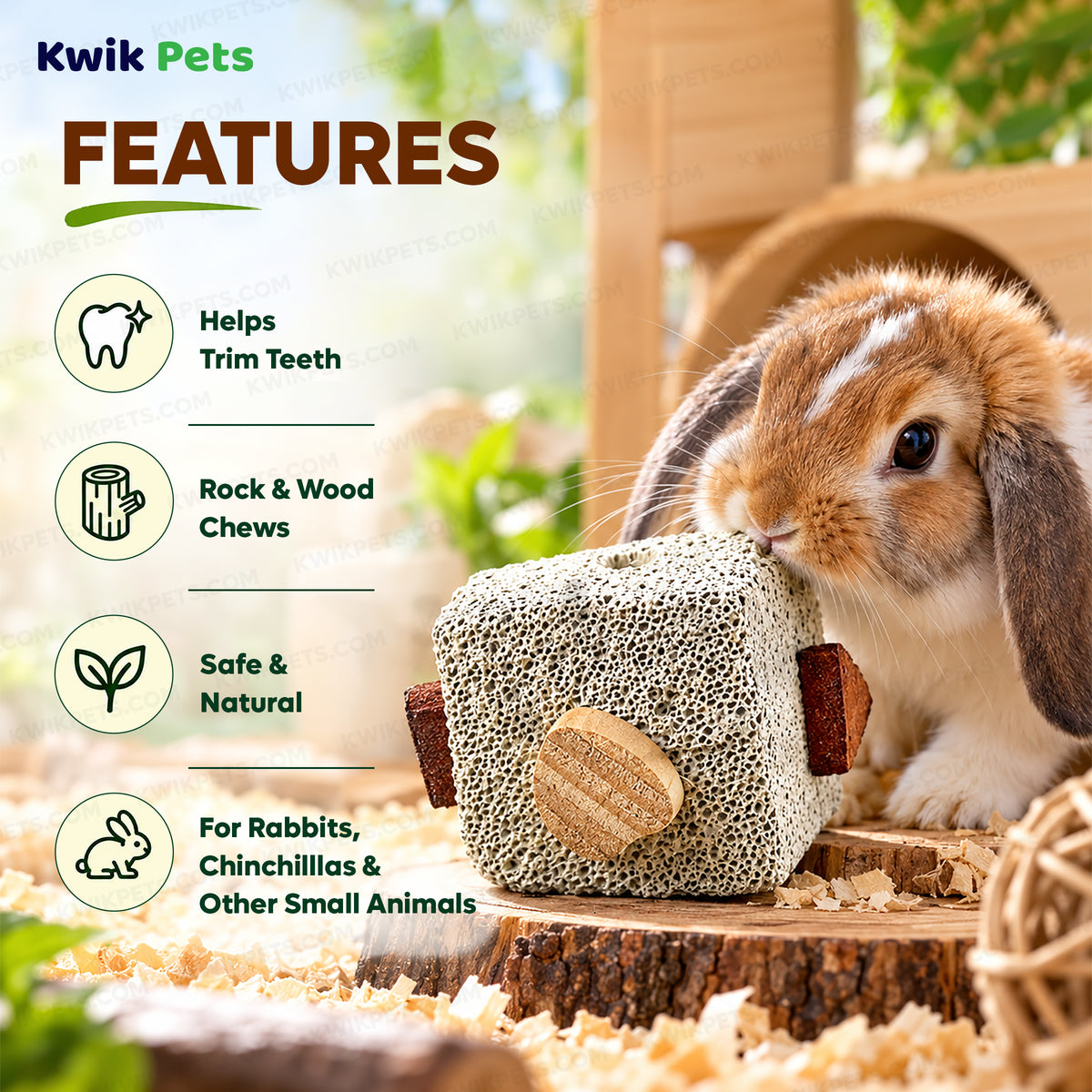 Features of Kaytee Lava Block with Wood Chews for Small Animals 2.5 in X 2.5 in X 5 in