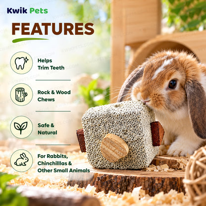 Features of Kaytee Lava Block with Wood Chews for Small Animals 2.5 in X 2.5 in X 5 in