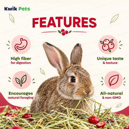 Features of Kaytee Timothy Hay Plus Cranberries for Small Animals 24-oz