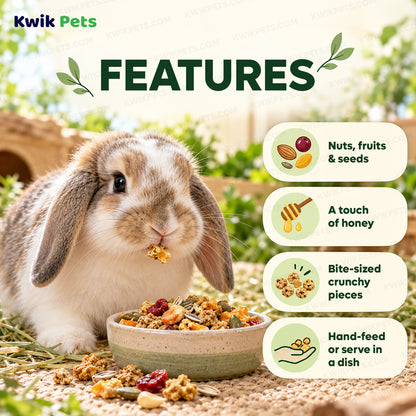 Features of Kaytee Healthy Bits Treat for Rabbits Guinea Pigs & Chinchillas 4.5-oz