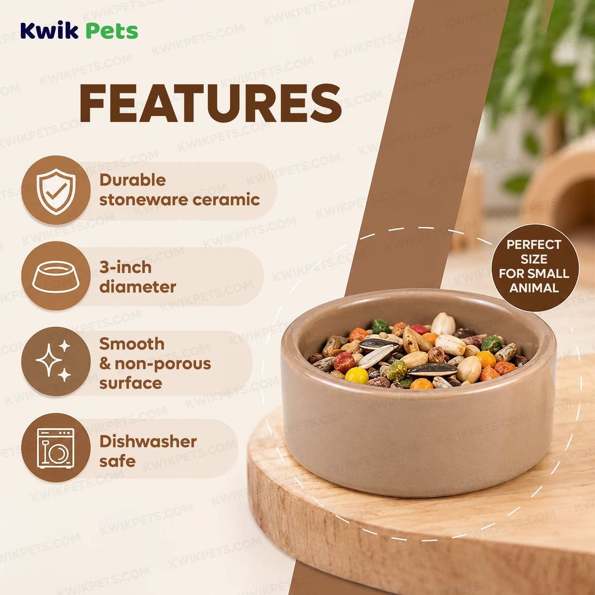 Features of Kaytee Stoneware Pet Bowl 3-in