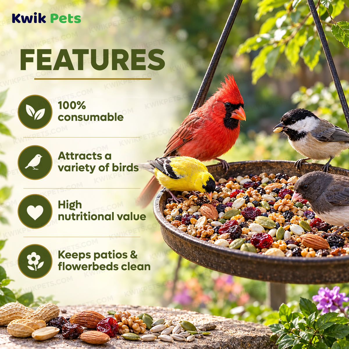 Features of Kaytee Ultra Waste Free Nut & Raisin Blend Wild Bird Food 5-lb