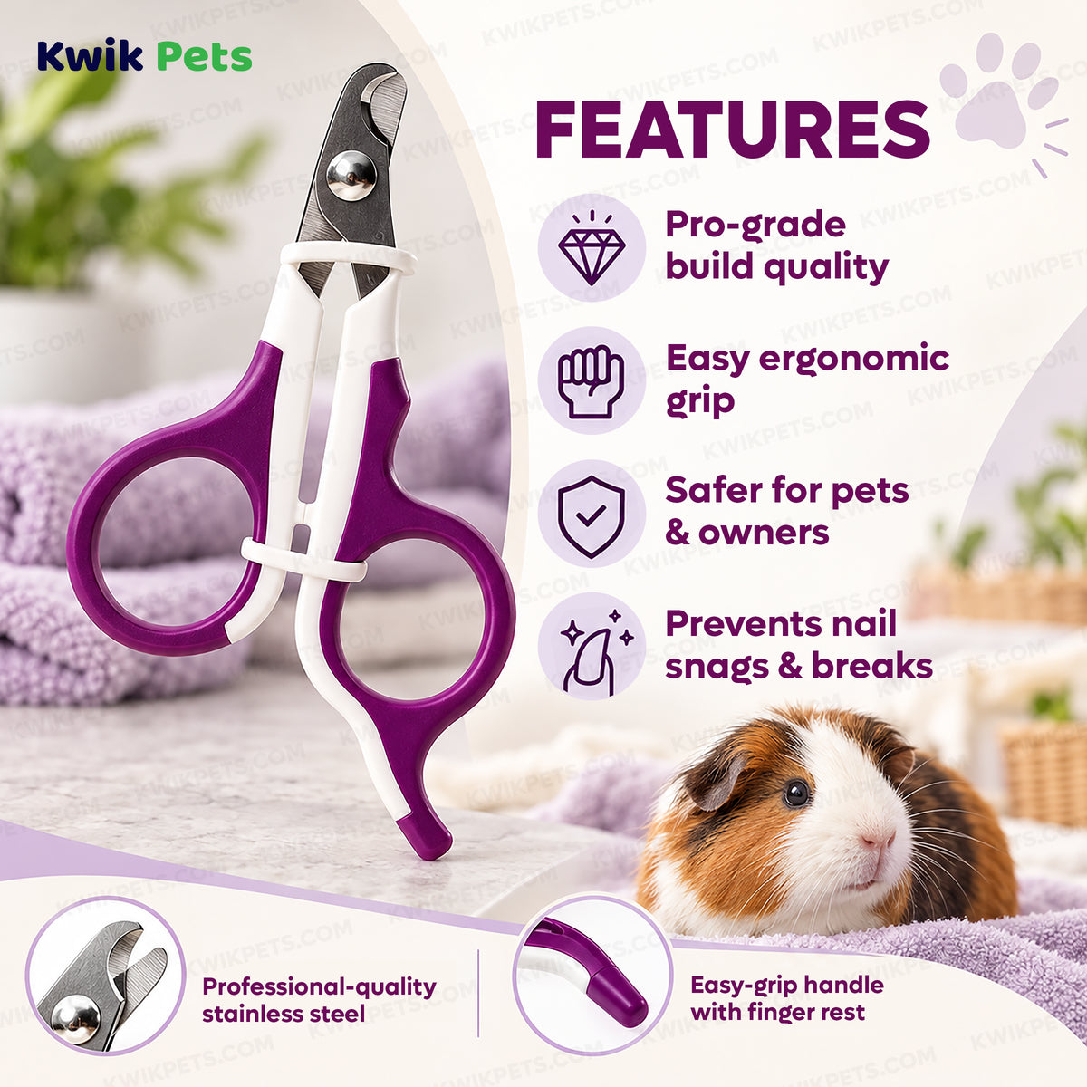 Features of Kaytee Pro-Nail Trimmer for Small Animals Purple