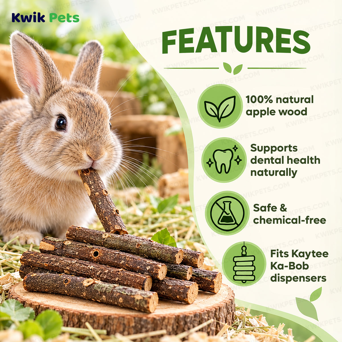 Features of Kaytee Apple Orchard Sticks for Small Animals 10 Count