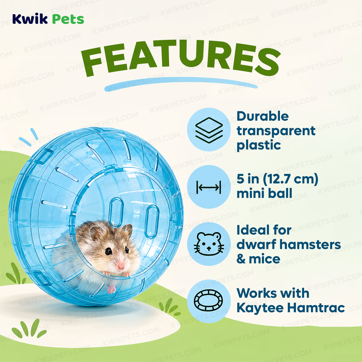 Features of Kaytee Run-About Small Animal Mini Exercise Ball Rainbow 5-in