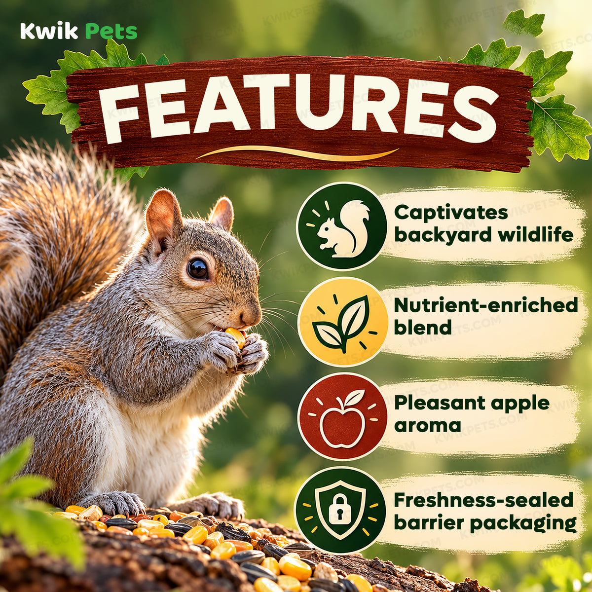 Features of Kaytee Squirrel & Critter Blend Wildlife Food 10-lb