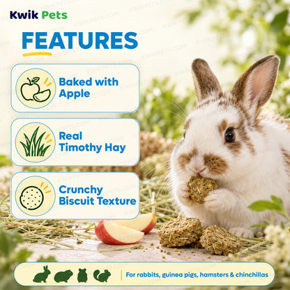 Features of Kaytee Timothy Biscuits Baked with Apple Small Animal Treats 4-oz