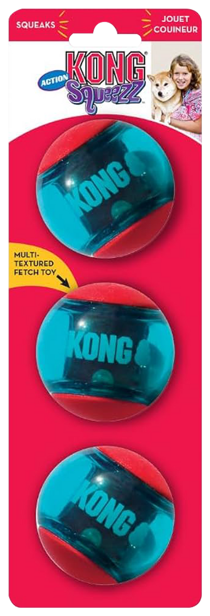 Front of KONG Squeezz Action Ball Dog Toy Red Medium