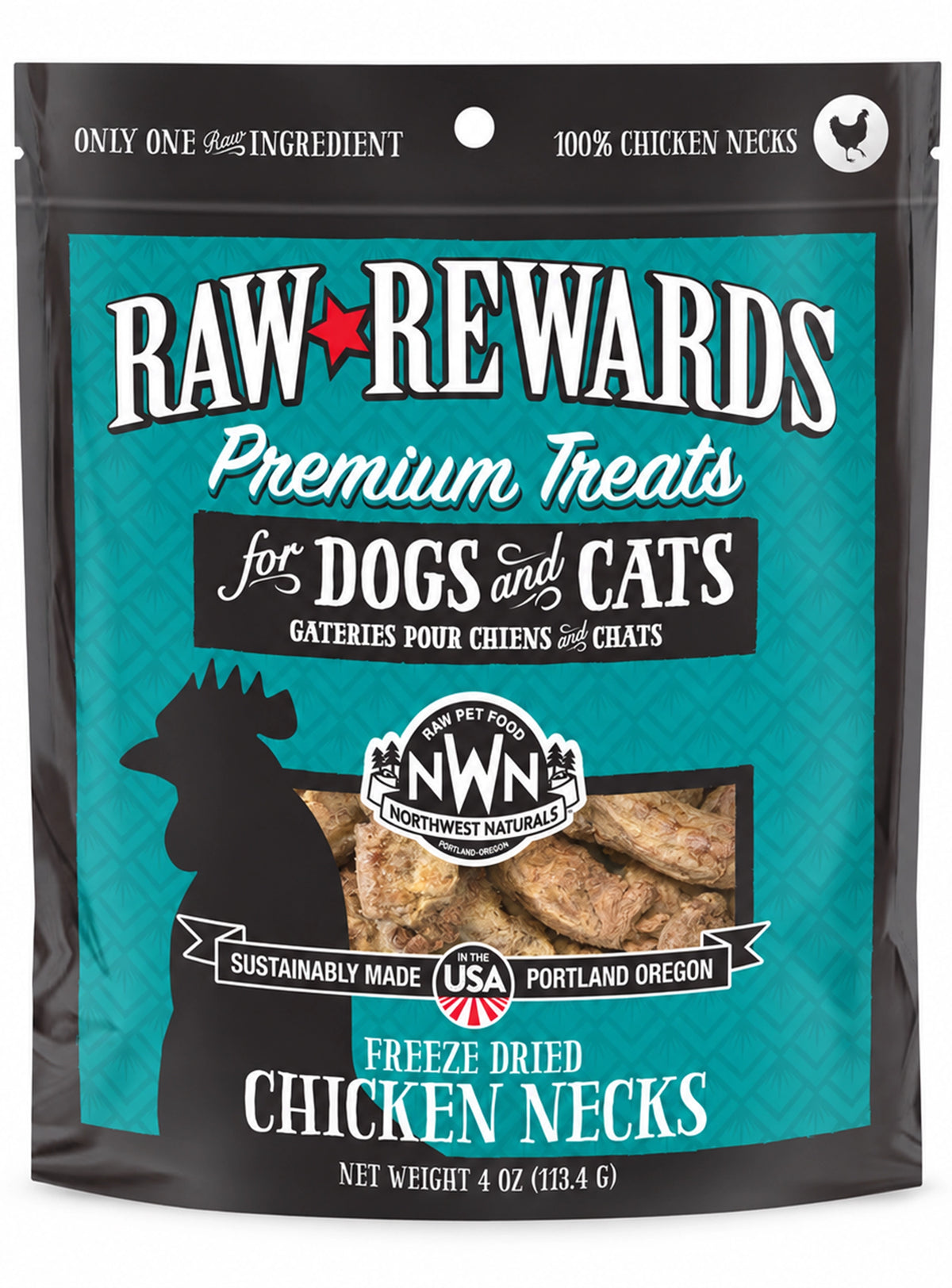 Front of Northwest Naturals Raw Rewards Premium Freeze Dried Dog & Cat Treats Chicken Neck 4-oz