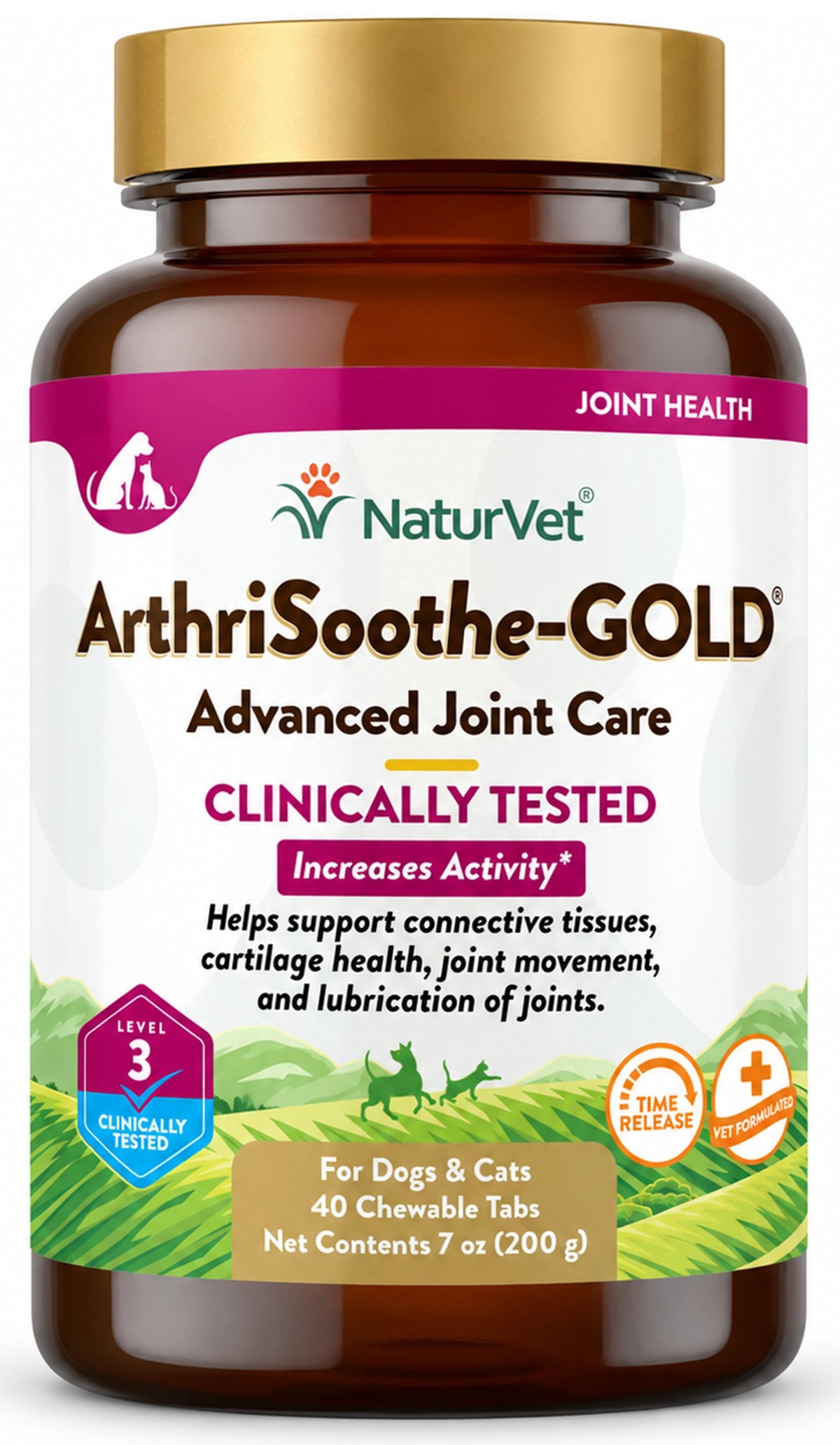 Front of NaturVet ArthriSoothe-GOLD Level 3 Time Release Chewable Tablets for Dogs & Cats 40 Count 7-oz