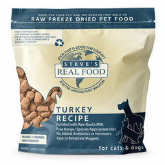 Steve's Real Food Freeze-Dried Nuggets Raw Dog & Cat Food Turkey Recipe 1.25-lb
