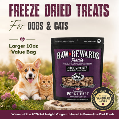 Freeze-dried pet treats of Northwest Naturals Raw Rewards Freeze Dried Dog & Cat Treats Pork Heart 3-oz