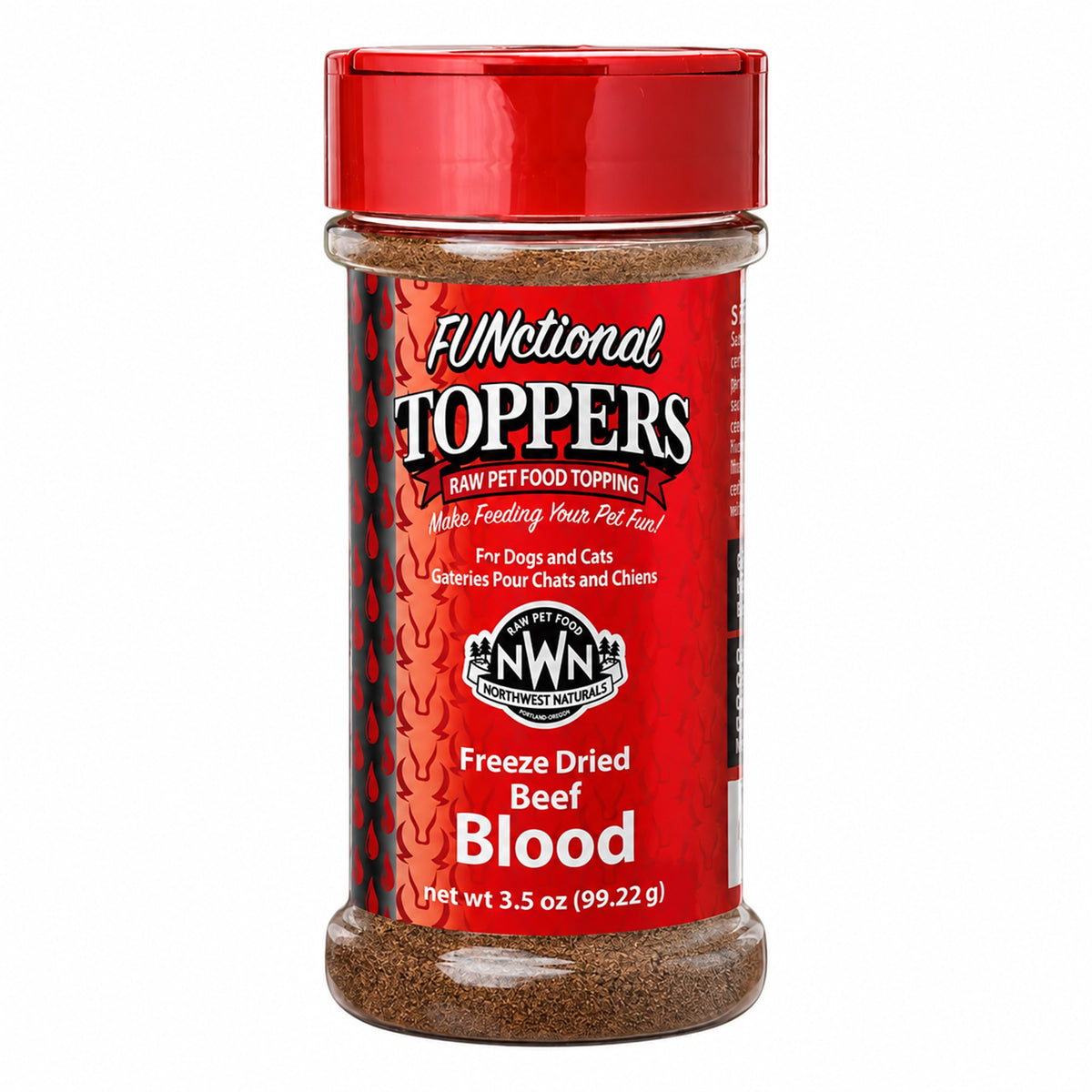 Front of Northwest Naturals Functional Freeze Dried Dog & Cat Food Topper Beef Blood 3.5-oz