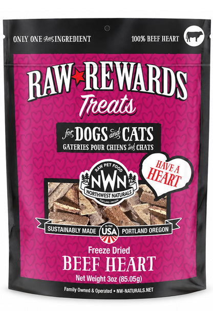 Front of Northwest Naturals Raw Rewards Freeze Dried Dog & Cat Treats Beef Heart 3-oz