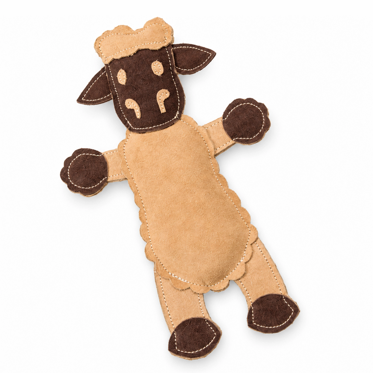 Front of Spot Dura-Fused Leather Barnyard Dog Toy Assorted Brown & Tan 11-in