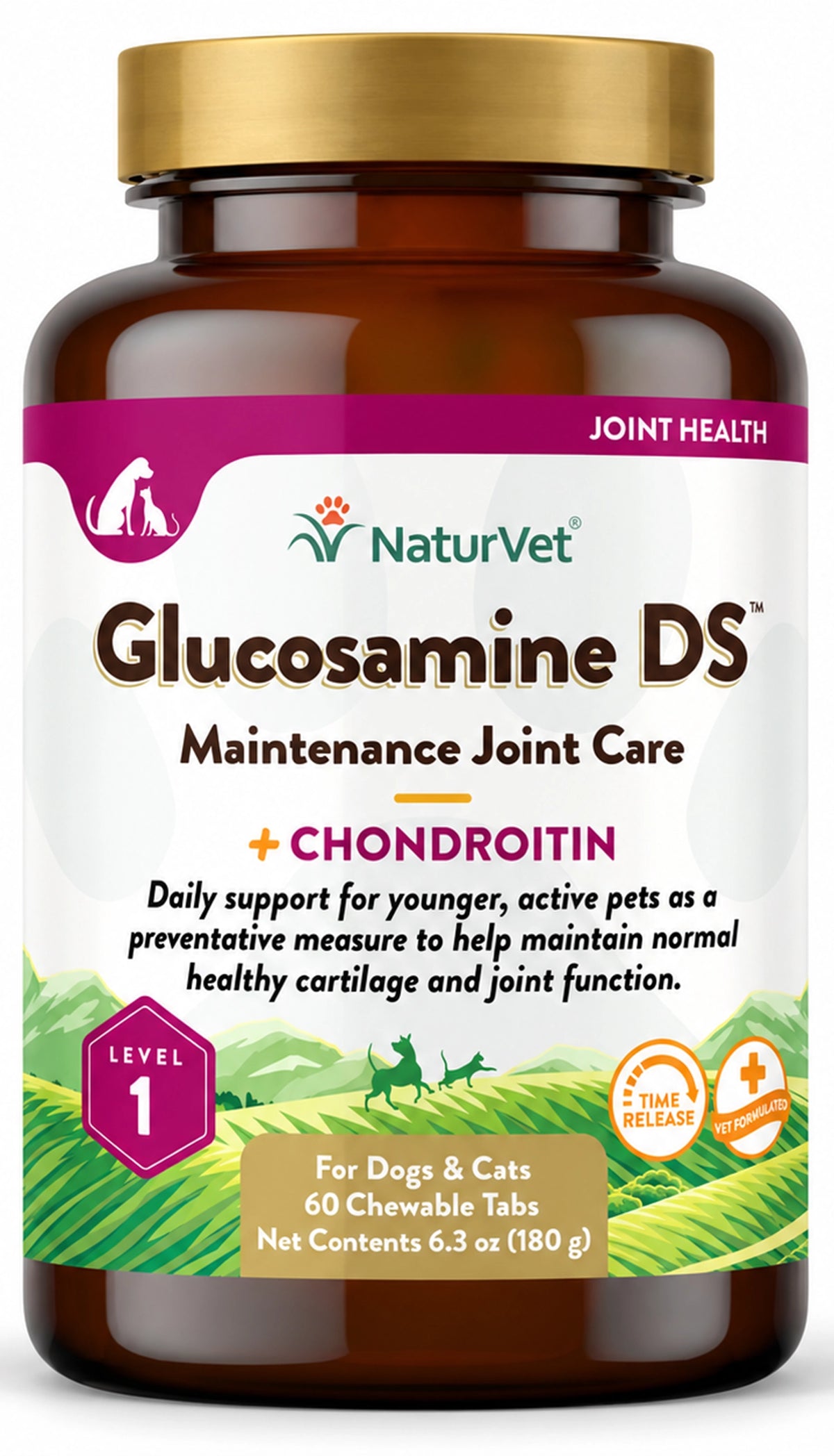 Front of NaturVet Glucosamine DS with Chondroitin Time Release Chewable Tablets for Dogs & Cats 60 Count 6.3-oz
