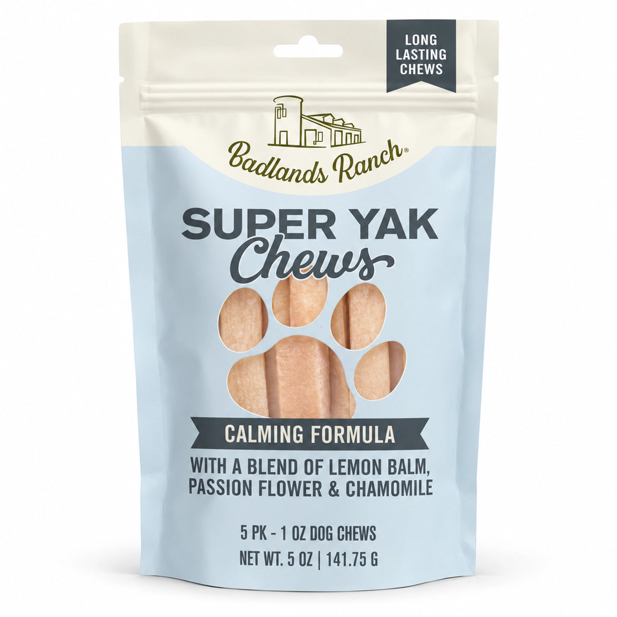 Front of Badlands Ranch Super Yak Chews Calming Formula Dog Treats 5 Count