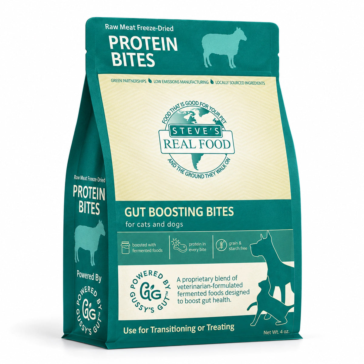 Front of Steve's Real Food  Protein Bites Freeze-Dried Gut Health Dog & Cat Treats Lamb Recipe 4-oz