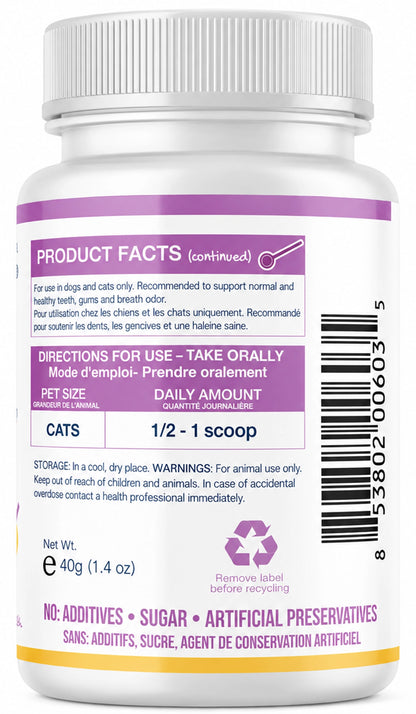 Back of NaturVet Proden PlaqueOff Powder for Cats 40g